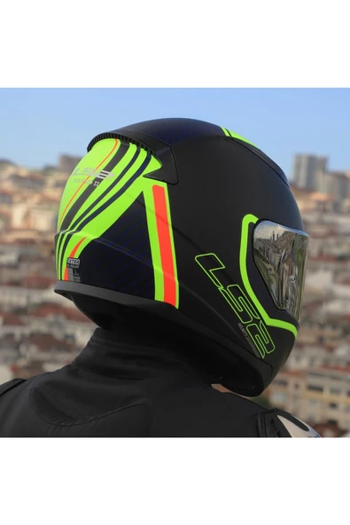 LS2 RAPID 2 EXTRA MAT NEON SARI FULLFACE MOTOSİKLET KASKI GRİ CAMLI - 4