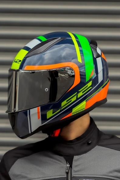 LS2 RAPID CHOS MAVİ NEON TURUNCU KASK - Resim 8