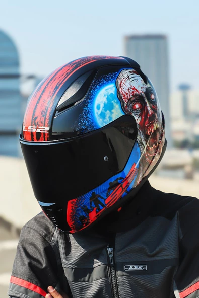 LS2 RAPID 2 ZOMBIE SİYAH-KIRMIZI KASK - 2