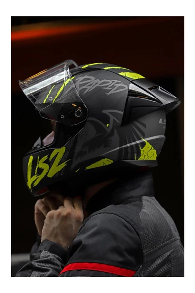 LS2 RAPID 2 RACE RAVEN MAT SİYAH-GRİ-NEON SARI FULLFACE MOTOSİKLET KASKI - 4