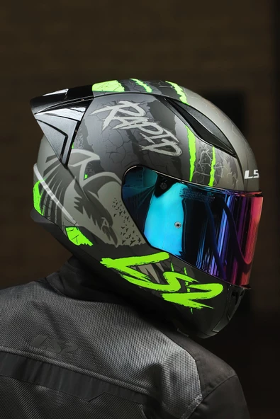 LS2 Rapıd 2 Race Raven Mat Siyah-gri-neon Sarı Kask - 6