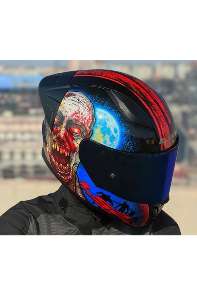 LS2 Rapıd 2 Race Zombıe Fullface Motosiklet Kaskı Mavi Camlı - 5