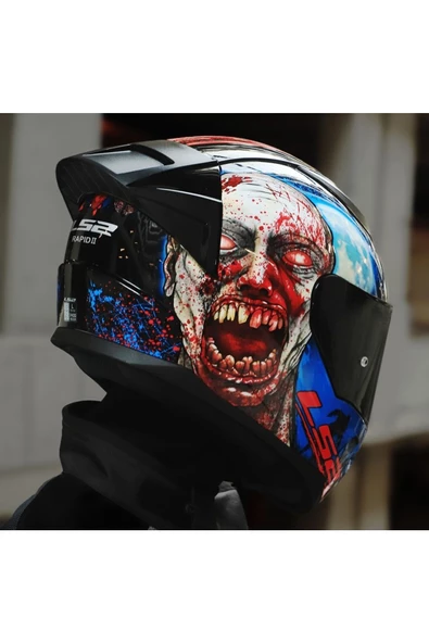 LS2 Rapıd 2 Race Zombıe Fullface Motosiklet Kaskı Siyah Camlı - 3