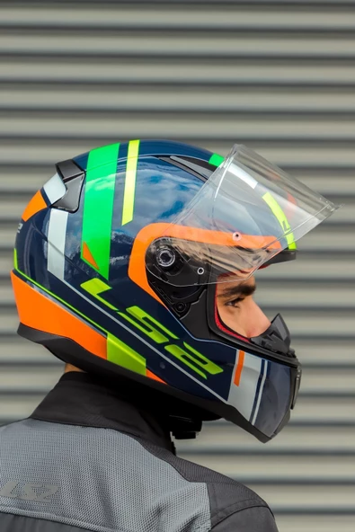 LS2 RAPID CHOS MAVİ NEON TURUNCU KASK - Resim 4