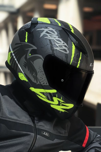 LS2 Rapıd 2 Raven Mat Siyah-gri-neon Sarı Kask