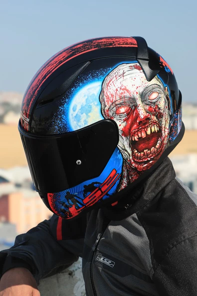 LS2 RAPID 2 ZOMBIE SİYAH-KIRMIZI KASK - 5