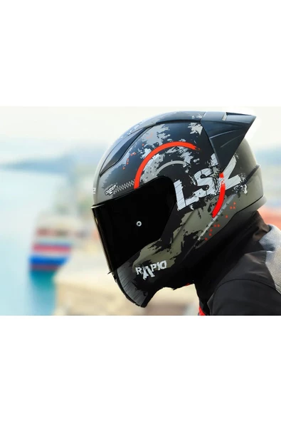 LS2 RAPID 2 RACE CIRCLE KAPALI MOTOSİKLET KASKI MAT SİYAH-KIRMIZI SİYAH CAM - 3