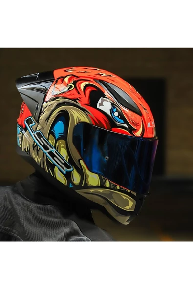 LS2 RAPID 2 RACE SPOX KIRMIZI-GRİ KAPALI MOTOSİKLET KASKI GÖKKUŞAĞI CAMLI