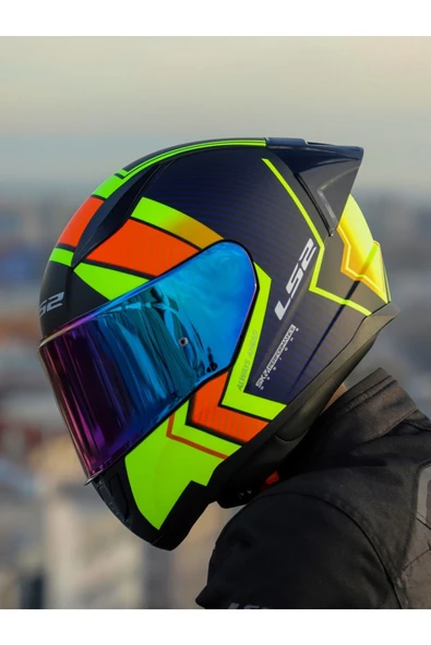 LS2 RAPID 2 RACE EXTRA MAT NEON SARI FULLFACE MOTOSİKLET KASKI GÖKKUŞAĞI CAMLI - 3