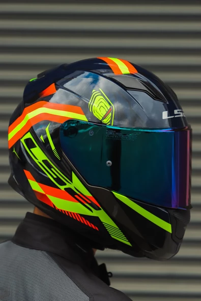 LS2 Stream Evo Reflex Mavi Turuncu Kask + Dahili Bluetooth Kulaklık - 4
