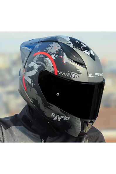 LS2 RAPID 2 RACE CIRCLE KAPALI MOTOSİKLET KASKI MAT SİYAH-KIRMIZI SİYAH CAM
