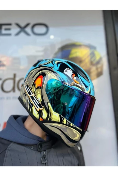LS2 Rapıd 2 Neo Mavi-mor Kask - Gökkuşağı Vizör - 2