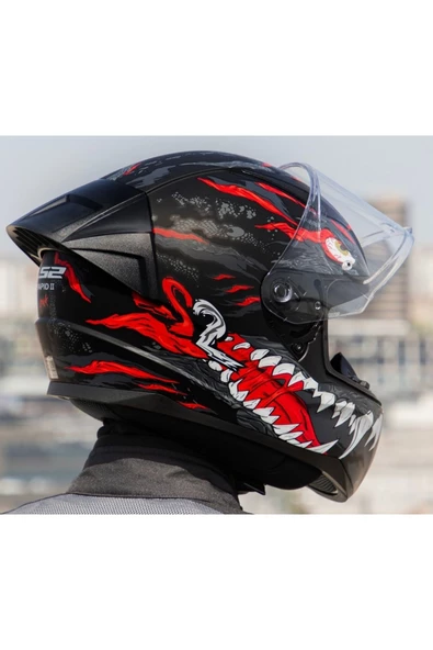 LS2 Rapıd 2 Race Kaıju Mat Siyah-Kırmızı Fullface Motosiklet Kaskı Şeffaf Camlı - 3