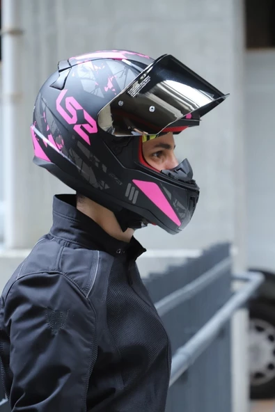 LS2 Rapıd 2 Palımnesıs Mat Siyah-pembe Kask - Resim 4