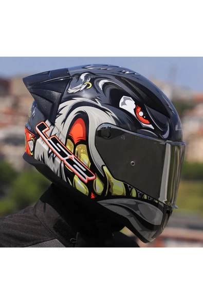 LS2 RAPID 2 RACE SPOX GRİ-KIRMIZI KAPALI MOTOSİKLET KASKI GRİ CAMLI - 2