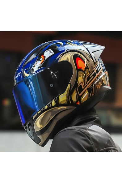 LS2 RAPID 2 RACE SPOX MAVİ-GRİ KAPALI MOTOSİKLET KASKI MAVİ CAMLI - 3