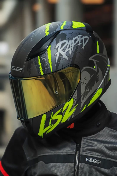 LS2 Rapıd 2 Raven Mat Siyah-gri-neon Sarı Kask