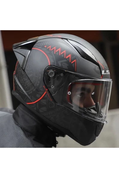 LS2 Rapıd 2 Race Takaroa Mat Siyah-Kırmızı Fullface Motosiklet Kaskı Şefaf Camlı
