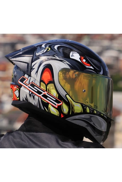 LS2 RAPID 2 RACE SPOX GRİ-KIRMIZI KAPALI MOTOSİKLET KASKI GOLD CAMLI - 4