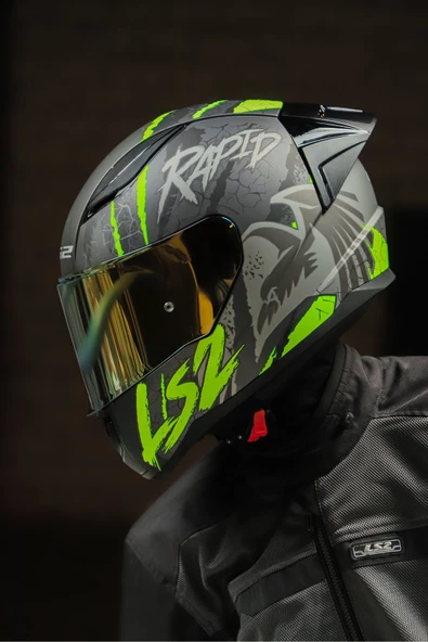 LS2 Rapıd 2 Race Raven Mat Siyah-gri-neon Sarı Kask