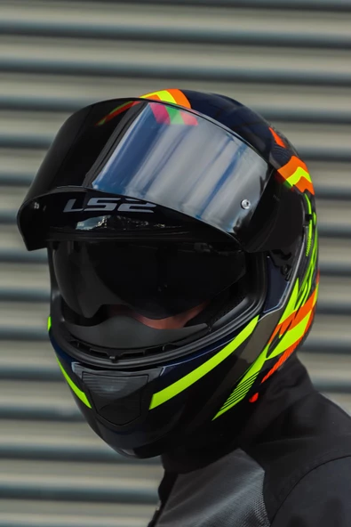 LS2 Stream Evo Reflex Mavi Turuncu Kask + Dahili Bluetooth Kulaklık - 5