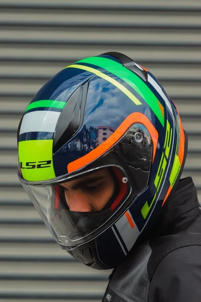 LS2 RAPID CHOS MAVİ NEON TURUNCU KASK - Resim 6