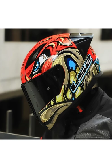 LS2 RAPID 2 RACE SPOX KIRMIZI-GRİ KAPALI MOTOSİKLET KASKI SİYAH CAMLI