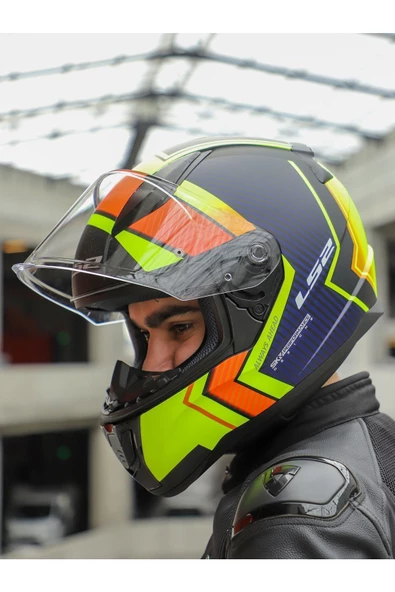LS2 RAPID 2 EXTRA MAT NEON SARI-NAVY MAVİ KASK - 3