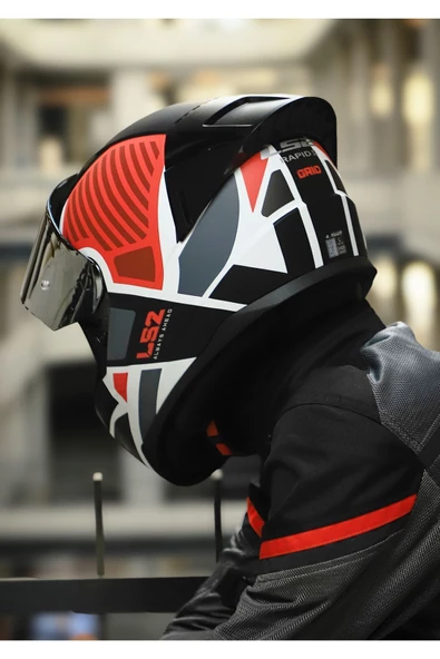 LS2 RAPID 2 RACE GRID MAT BEYAZ-KIRMIZI KASK - Resim 2
