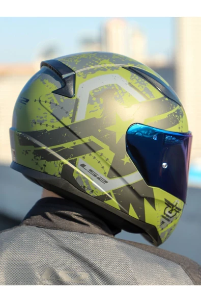 LS2 RAPID 2 THUNDER BIRDS MAT YEŞİL-SİYAH-GRİ KASK - Resim 5