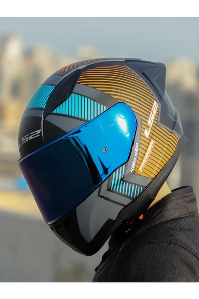 LS2 RAPID 2 RACE EXTRA MAT GRİ-NEON TURUNCU KASK - 3