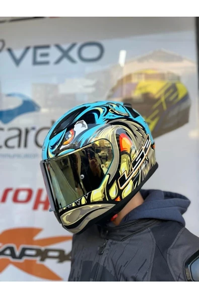 LS2 Rapıd 2 Neo Mavi-mor Kask - Gold Vizör