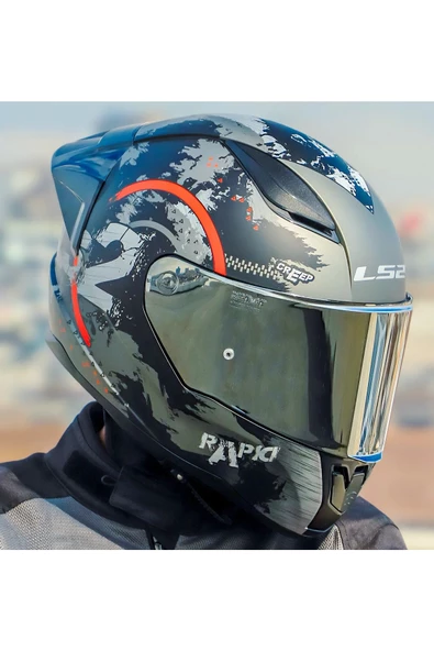 LS2 RAPID 2 RACE CIRCLE  FULLFACE MOTOSİKLET KASKI GRİ CAMLI - 2