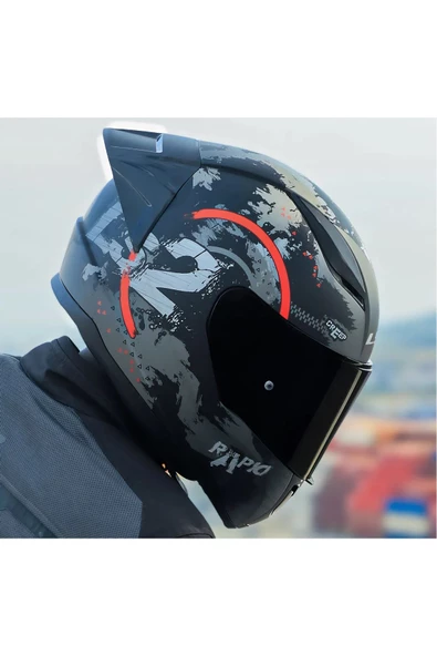 LS2 RAPID 2 RACE CIRCLE KAPALI MOTOSİKLET KASKI MAT SİYAH-KIRMIZI SİYAH CAM - 4