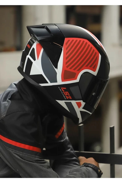 LS2 RAPID 2 RACE GRID MAT BEYAZ-KIRMIZI KASK - 3
