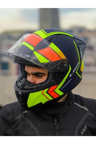 LS2 RAPID 2 RACE EXTRA MAT NEON SARI-NAVY MAVİ KASK - 5
