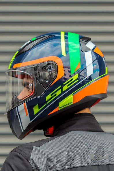 LS2 RAPID CHOS MAVİ NEON TURUNCU KASK - Resim 5