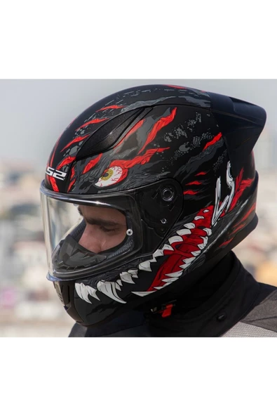 LS2 Rapıd 2 Race Kaıju Mat Siyah-Kırmızı Fullface Motosiklet Kaskı Şeffaf Camlı