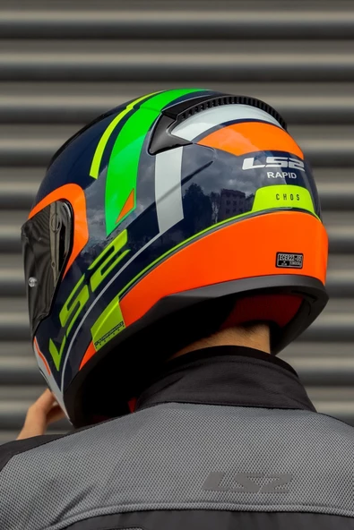 LS2 RAPID CHOS MAVİ NEON TURUNCU KASK - Resim 5