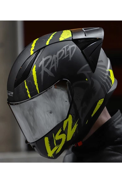 LS2 RAPID 2 RACE RAVEN MAT SİYAH-GRİ-NEON SARI FULLFACE MOTOSİKLET KASKI GRİ CAMLI - 3