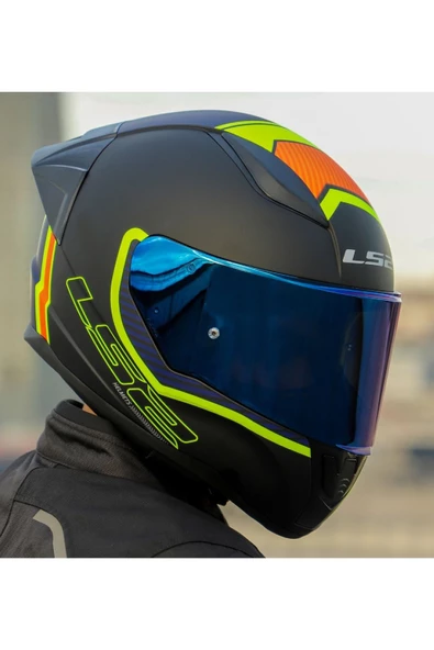 LS2 RAPID 2 RACE EXTRA MAT NEON SARI FULLFACE MOTOSİKLET KASKI MAVİ CAMLI - 2