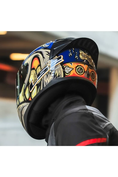 LS2 RAPID 2 RACE SPOX MAVİ-GRİ KAPALI MOTOSİKLET KASKI GOLD CAMLI - 3