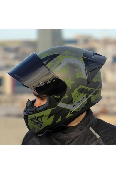 LS2 Rapid 2 Thunder Birds Race Full Face Motosiklet Kaskı Yarış Spoiler Siyah Vizörlü - 6