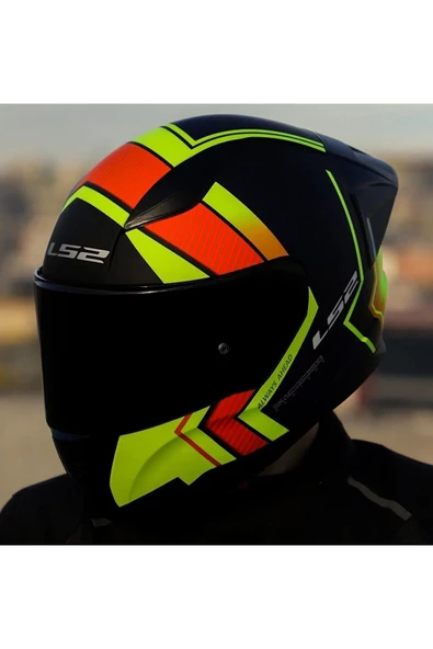 LS2 RAPID 2 RACE EXTRA MAT NEON SARI FULLFACE MOTOSİKLET KASKI - Resim 2