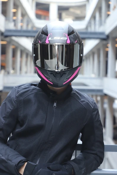 LS2 Rapıd 2 Palımnesıs Mat Siyah-pembe Kask - Resim 8