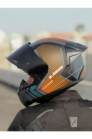 LS2 Rapid 2 Extra Race Full Face Motosiklet Kaskı Yarış Spoiler +  Siyah Vizörlü - 5