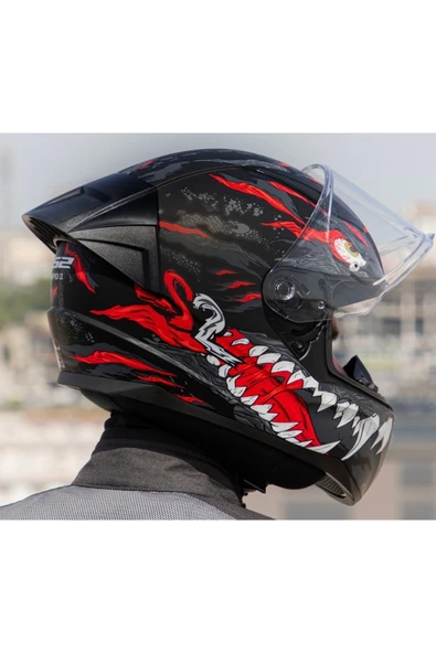 LS2 Rapıd 2 Race Kaıju Mat Siyah-Kırmızı Fullface Motosiklet Kaskı Şeffaf Camlı - 4