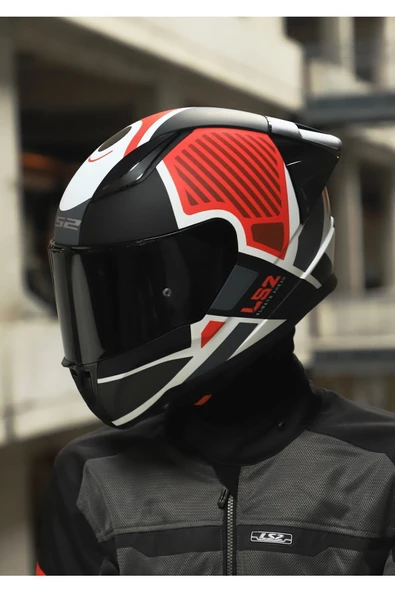 LS2 RAPID 2 RACE GRID MAT BEYAZ-KIRMIZI KASK - 4