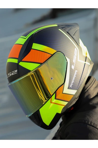 LS2 RAPID 2 RACE EXTRA MAT NEON SARI FULLFACE MOTOSİKLET KASKI GOLD CAMLI