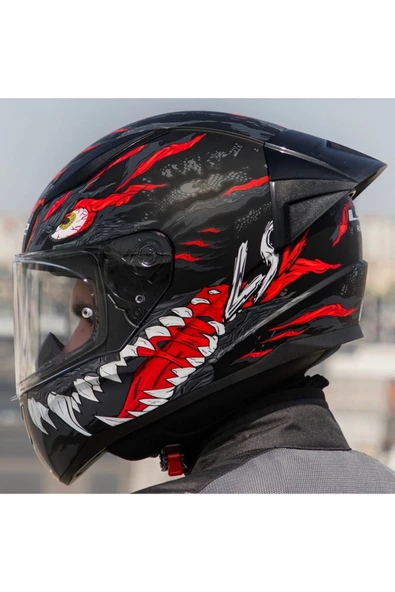LS2 Rapıd 2 Race Kaıju Mat Siyah-Kırmızı Fullface Motosiklet Kaskı Şeffaf Camlı - 2